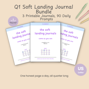Cover slide for the Q1 2027 Soft Landing Journal Bundle with three printable journals for January, February and March.