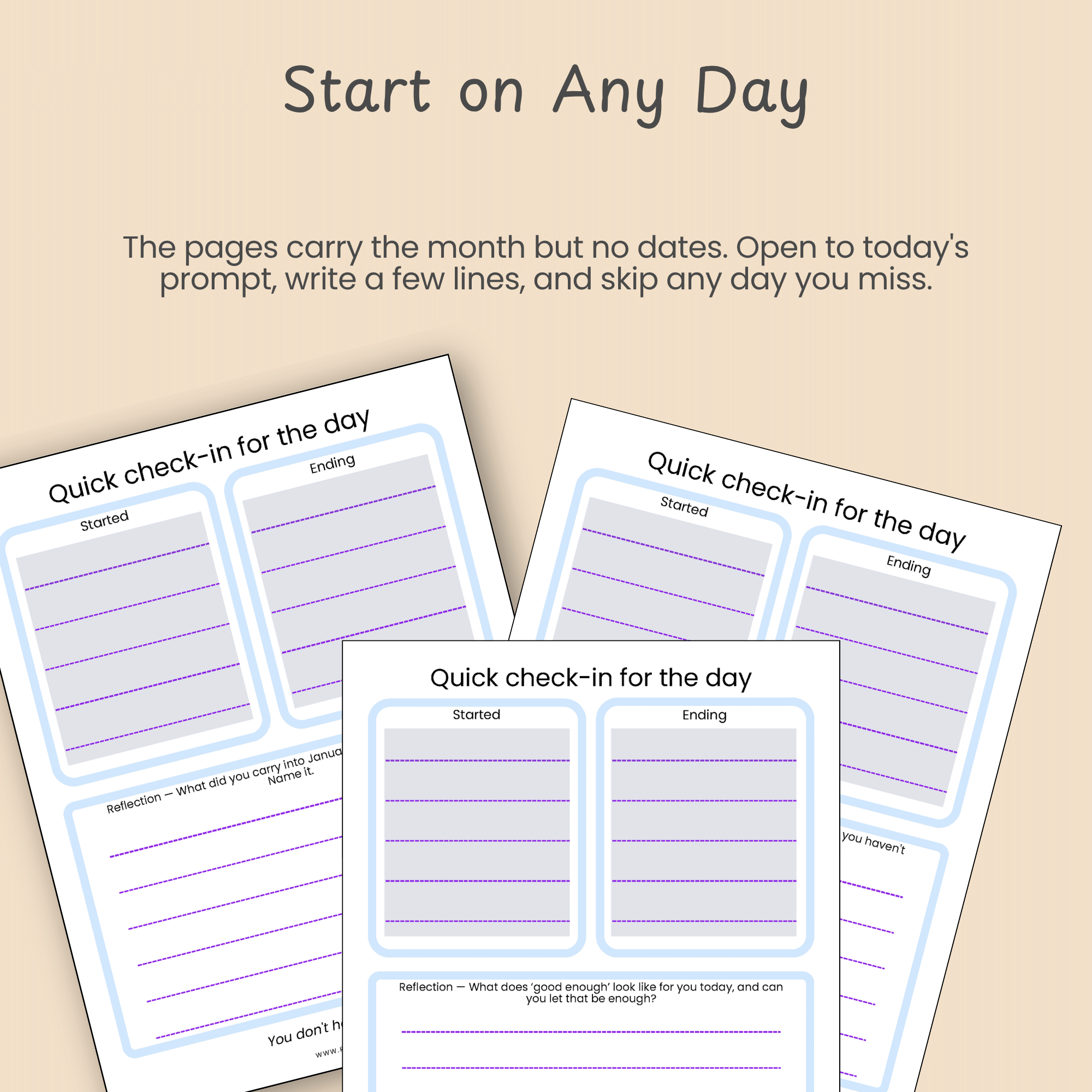 Slide explaining the January journal has no dates, so you can start on any day and skip days freely.