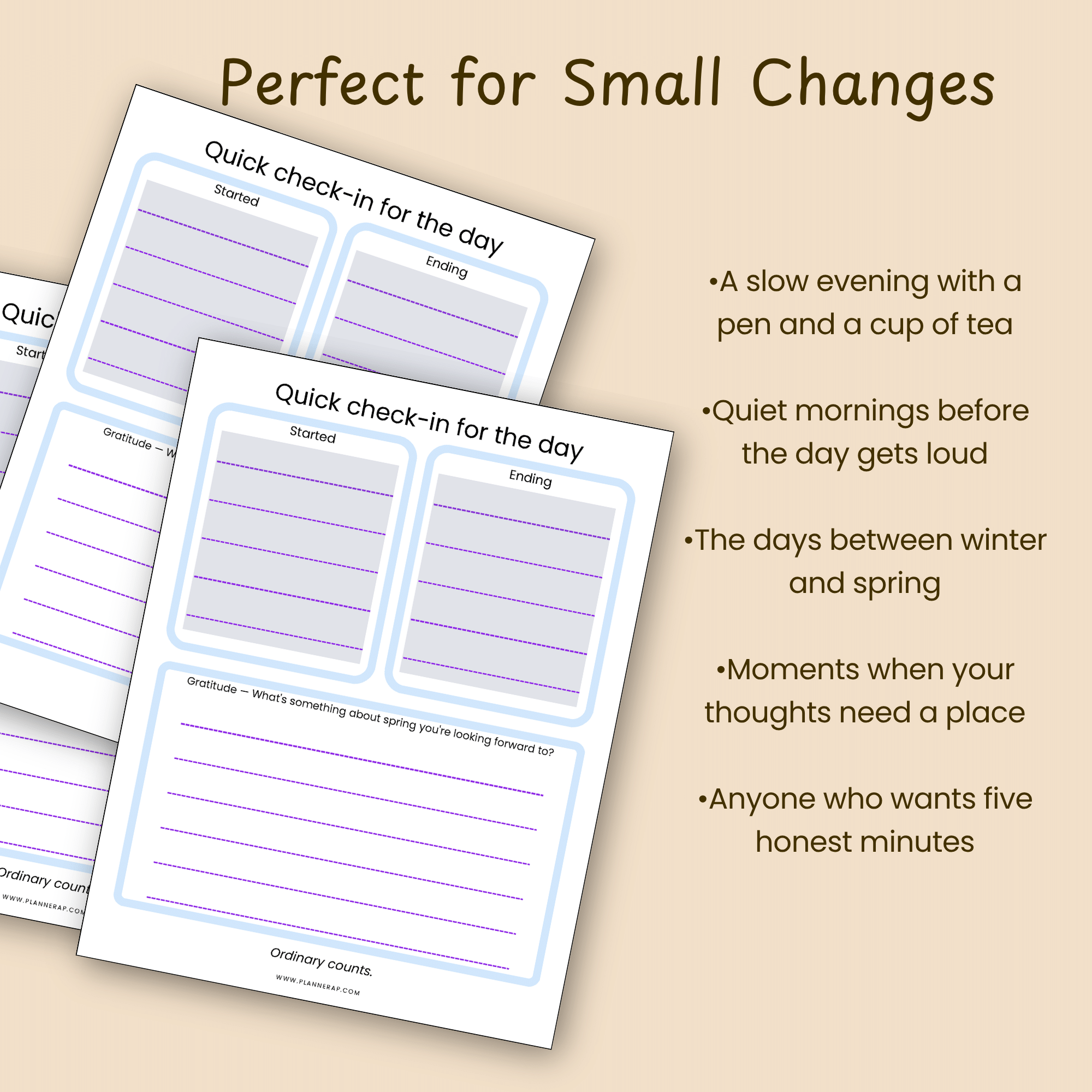 Slide listing when the March journal fits best, from morning coffee to a slow evening.