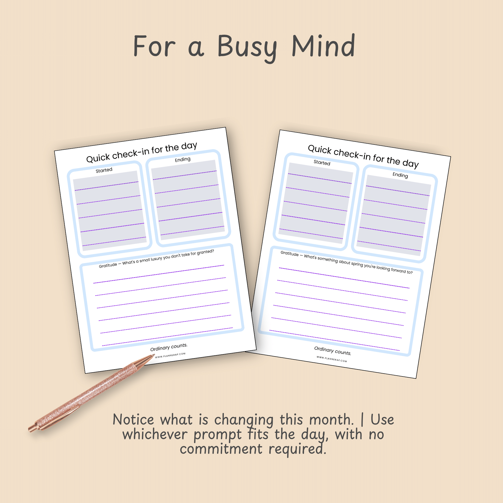 Slide inviting busy people to use whichever March prompt fits the day, with no format commitment.