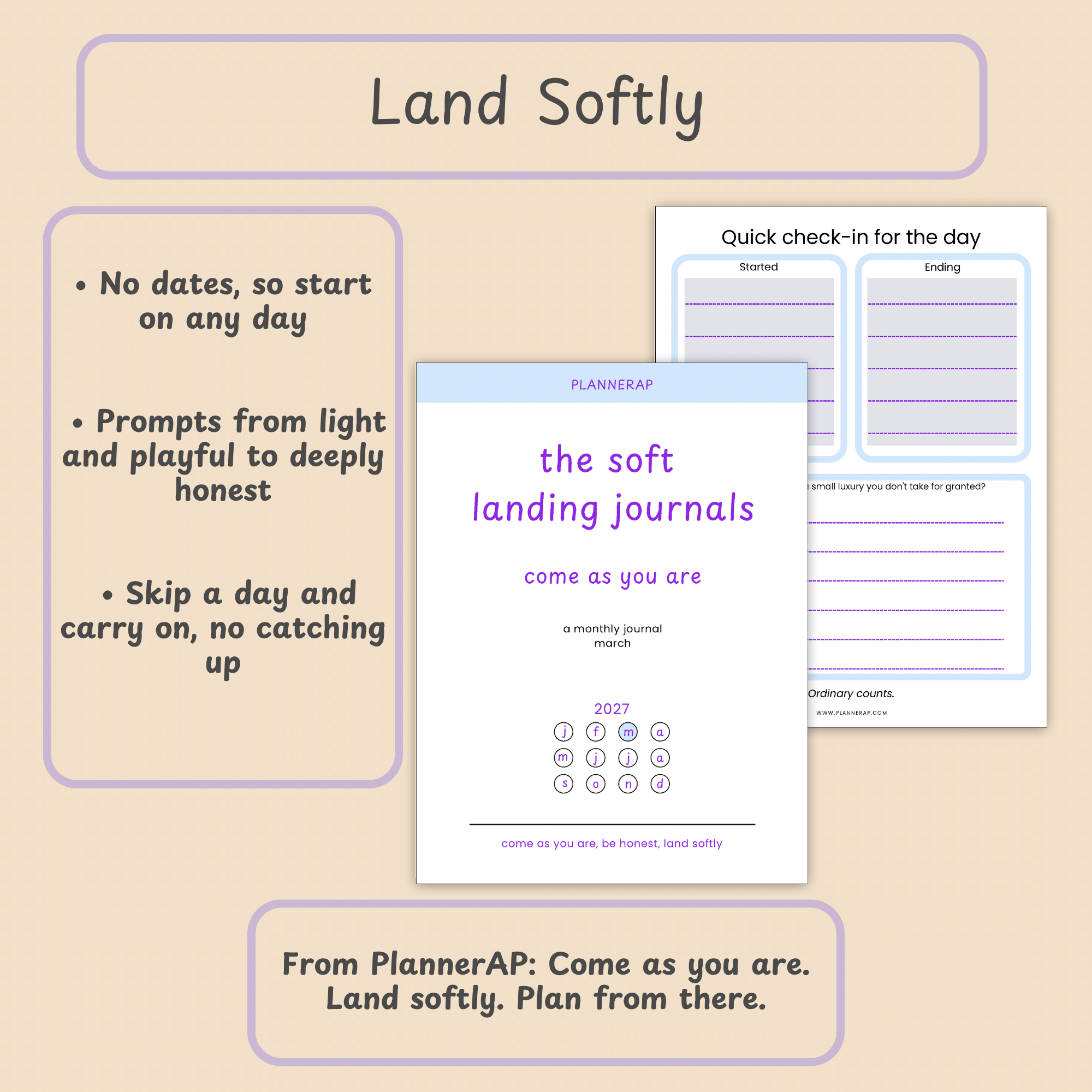 Closing slide with the PlannerAP tagline for printable tools for landing softly.